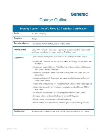 Security Center – AutoVu Fixed 5.2 Technical Certification - Genetec
