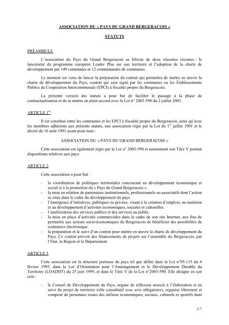 Statuts adoptÃ©s le 28-05-2010 - Pays de Bergerac