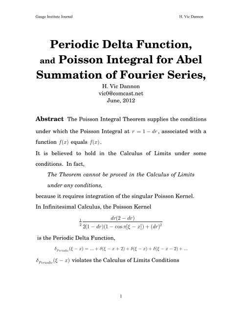 Periodic Delta Function and Poisson Integral for - Gauge-institute.org