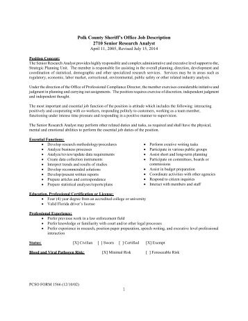 1 Polk County Sheriff's Office Job Description 2710 Senior Research ...