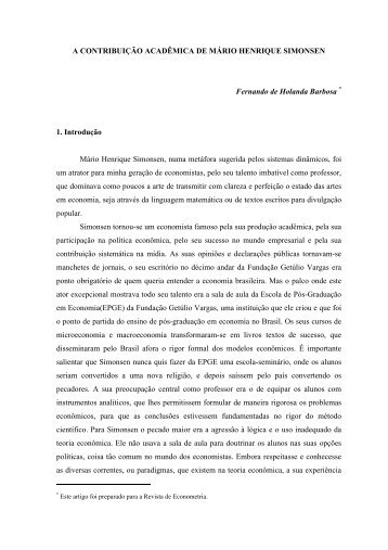 A Contribuição Acadêmica de Mário Henrique Simonsen - UFRJ