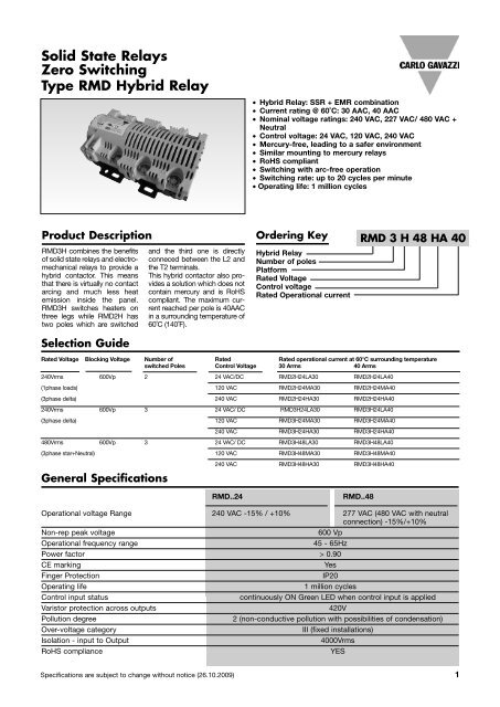 Solid State Relays Zero Switching Type RMD ... - Carlo Gavazzi AB