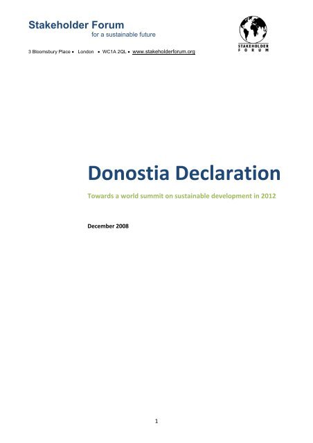 Donostia Declaration - Stakeholder Forum