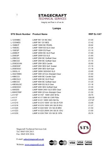 Consumables - Lamps - Syrinx - Stagecraft