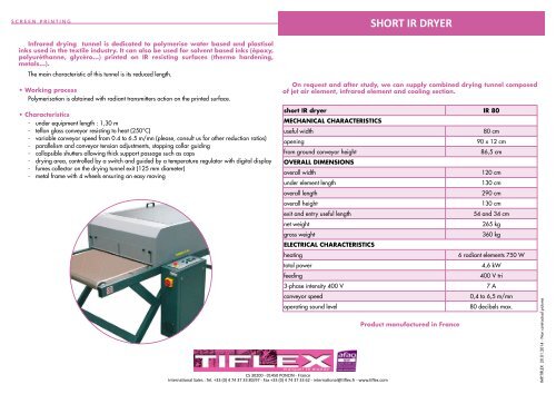 short IR drying tunnel - Tiflex