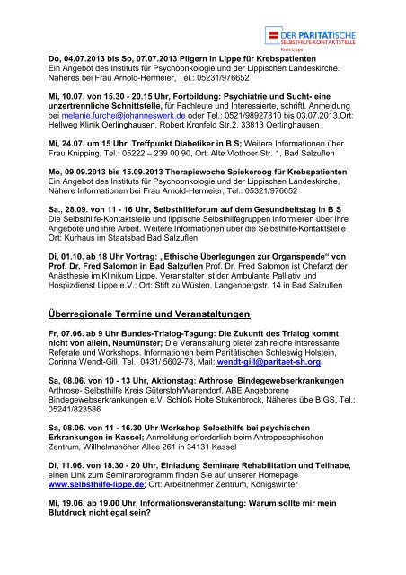 Newsletter Juni 2013 - Selbsthilfe-Kontaktstelle Kreis Lippe