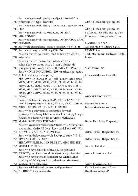 Informacja o wyrobach medycznych znajdujących się w ewidencji ...
