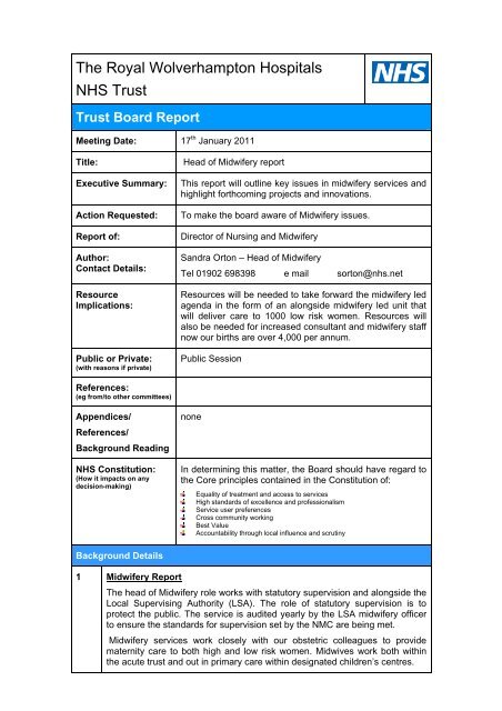 Head of Midwifery Report - The Royal Wolverhampton Hospitals ...