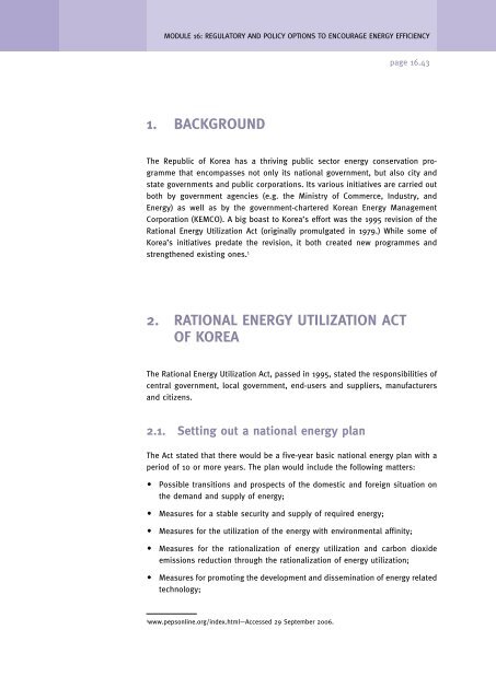 Regulatory and policy options to encourage energy efficiency - unido