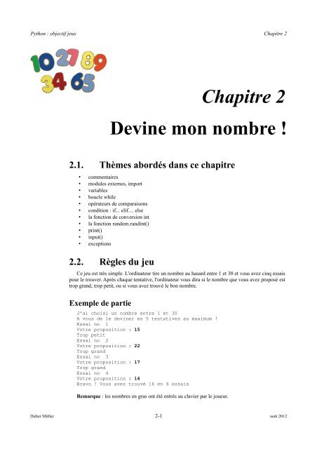 Chapitre 2 Devine mon nombre ! - Apprendre en ligne.net