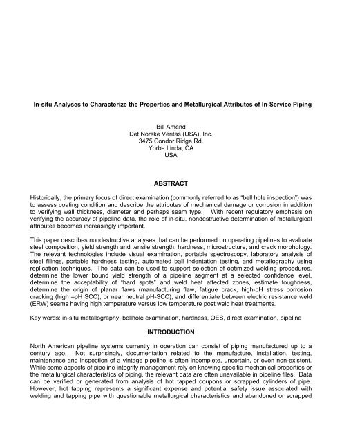 InSitu Analysis of Pipeline Metallurgy - dnV