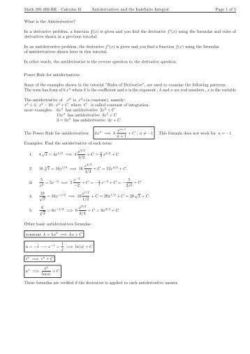 Math 201-203-RE - Calculus II Antiderivatives and the Indefinite ...