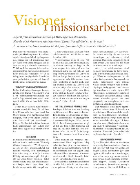 Visioner i missionsarbetet - Till Liv