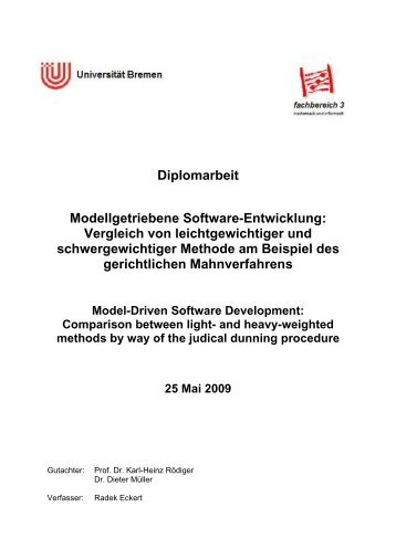 Diplomarbeit Modellgetriebene Software-Entwicklung: Vergleich von ...