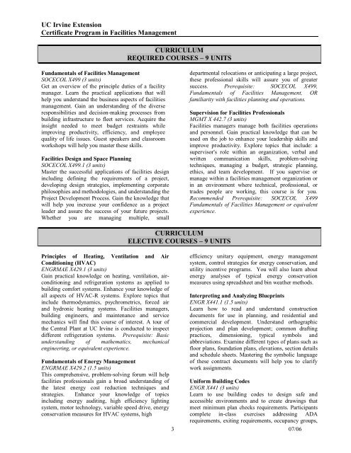 Facilities Management Certificate Program - UC Irvine Extension