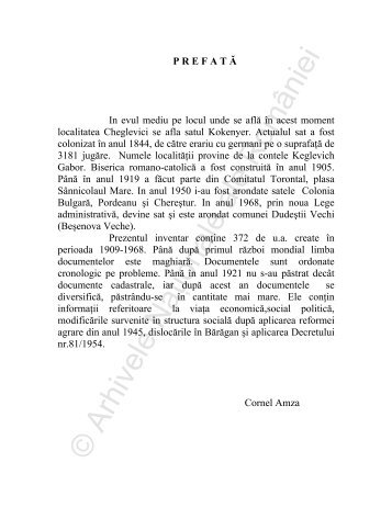 PrimÄria Comunei Cheglevici - Arhivele NaÅ£ionale ale RomÃ¢niei