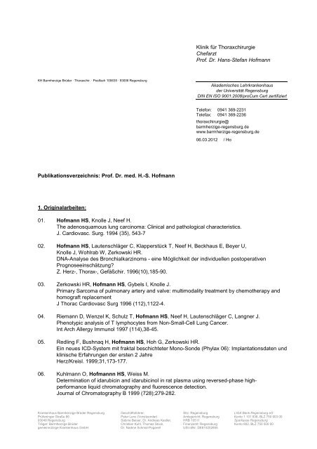 Publikationsliste - Krankenhaus Barmherzige Brüder Regensburg