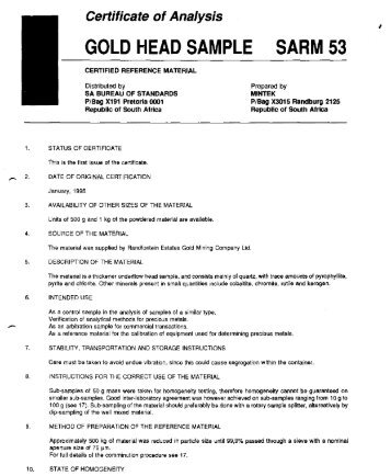 GOLD HEAD SAMPLE SARM 53 - Mintek