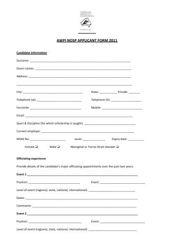 AWPI NOSP APPLICANT FORM 2011 - Australian Water Polo Inc