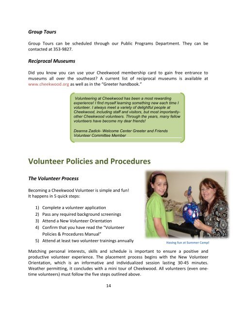 Policies and Procedures Manual Volunteer - Cheekwood Botanical ...