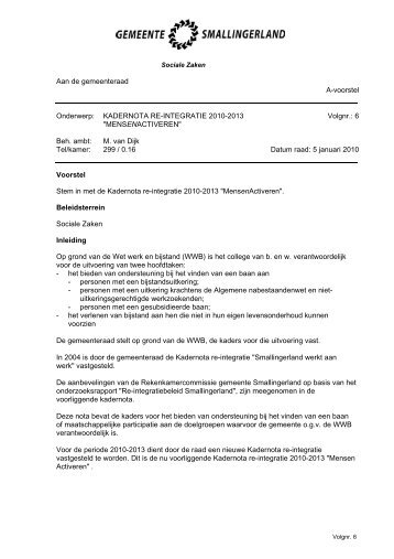 KADERNOTA RE-INTEGRATIE 2010-2013 "MENSENACTIVEREN"