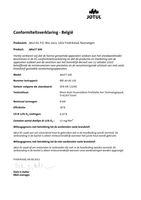 Conformiteitsverklaring - BelgiÃ«