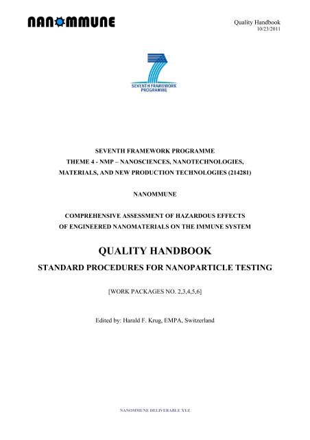 quality handbook - standard procedures for  nanoparticle testing