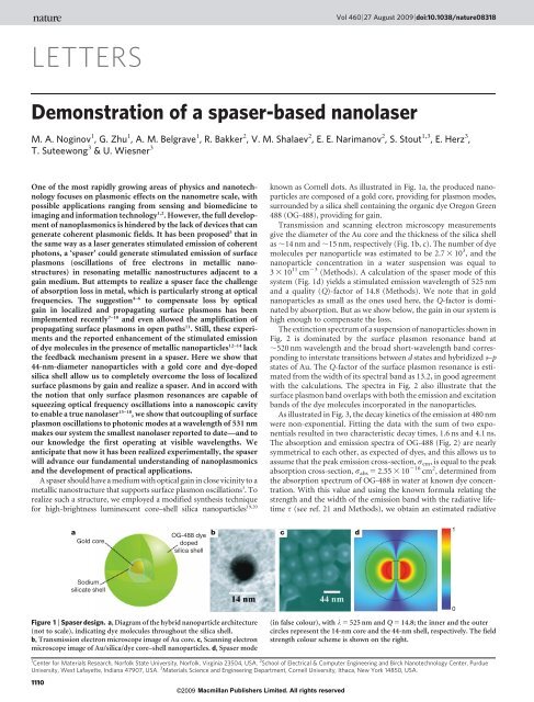 Demonstration of a spaser-based nanolaser - NanoSeedz