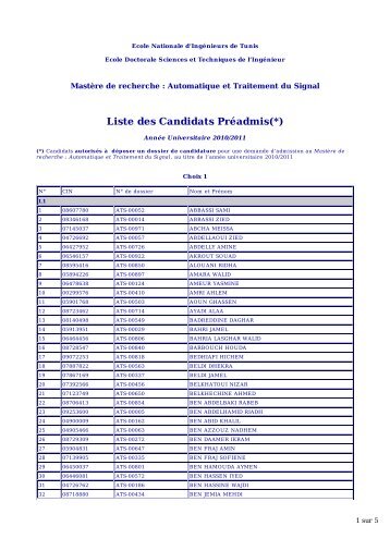 Liste des Candidats PrÃ©admis(*) - Ecole Doctorale Sciences et ...
