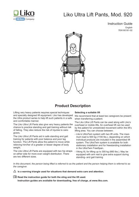 Instruction Guide Liko Ultra Lift Pants, Mod. 920 - www.liko.com