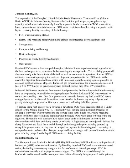 HANDLING FATS, OILS & GREASES (FOG) AT WASTEWATER ...