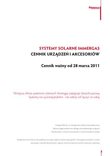 SYSTEMY SOLARNE IMMERGAS cENNIK URZÄDZEÅ I ...