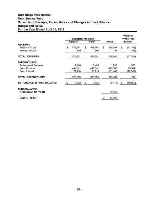 2011 Audit Report - the Burr Ridge Park District