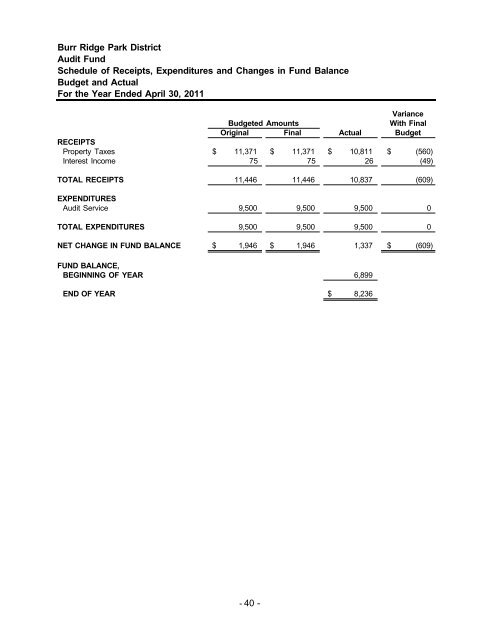 2011 Audit Report - the Burr Ridge Park District