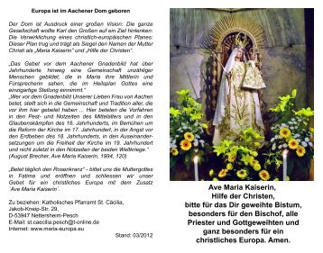 Ave Maria Kaiserin, Hilfe der Christen, bitte für das Dir geweihte ...
