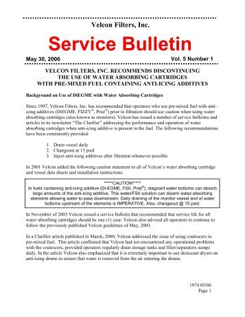 Service Bulletin Vol. 5 No. 1 - Velcon Filters