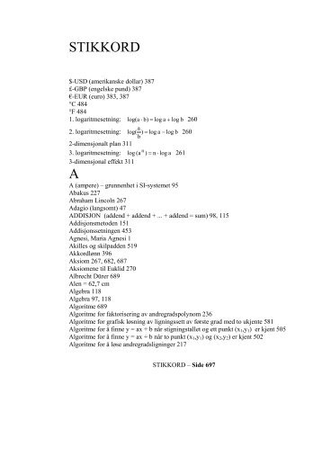 STIKKORD A - Matematikkforlaget