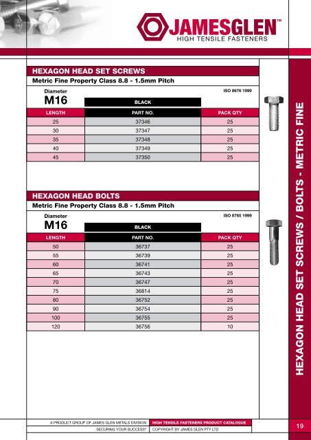 HIGH TENSILE FASTENERS - James Glen