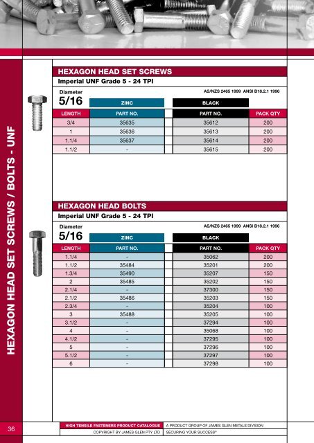 HIGH TENSILE FASTENERS - James Glen