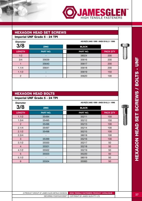 HIGH TENSILE FASTENERS - James Glen