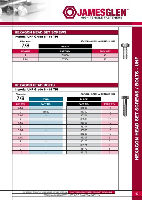 HIGH TENSILE FASTENERS - James Glen