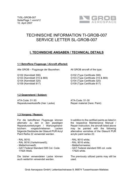 TECHNISCHE INFORMATION TI-GROB-007 SERVICE LETTER SL ...