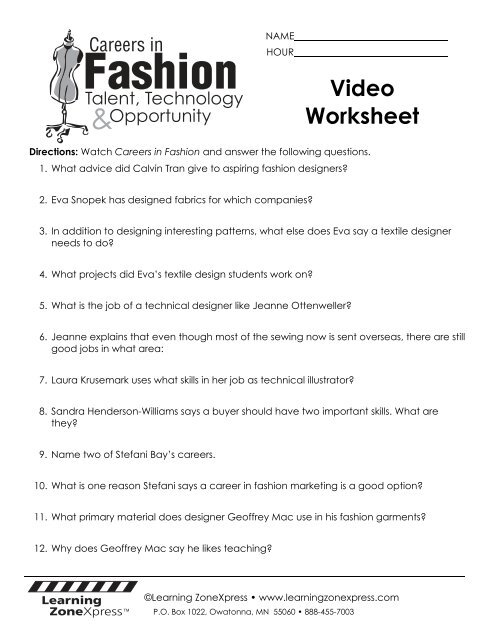Video Worksheet - Learning Zone Express