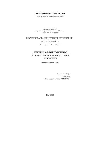 rīgas tehniskā universitāte benzantrona slāpekli ... - Aleph Files