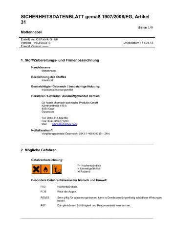 SICHERHEITSDATENBLATT gemäß 1907/2006/EG, Artikel 31 - Kerbl