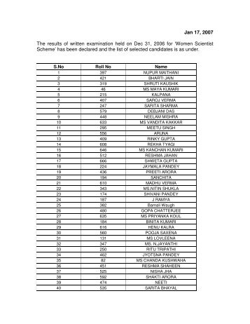 Jan 17, 2007 The results of written examination held on Dec 31 ...