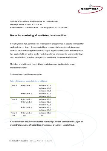 Model for vurdering af kvaliteten i sociale tilbud - Socialstyrelsen