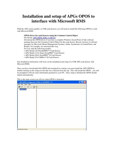 Installation And Setup Of Apgs Opos To Interface With Microsoft Rms