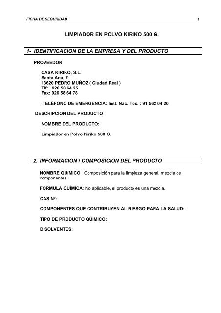 FICHA DE SEGURIDAD - Eitzen group