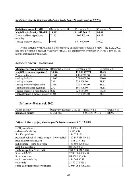 VÝROČNÁ SPRÁVA ZA ROK 2002 - Telekomunikačný úrad SR